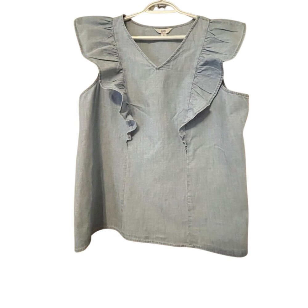 Croft & Barrow XL Chambray Ruffle Top - Picture 2 of 9